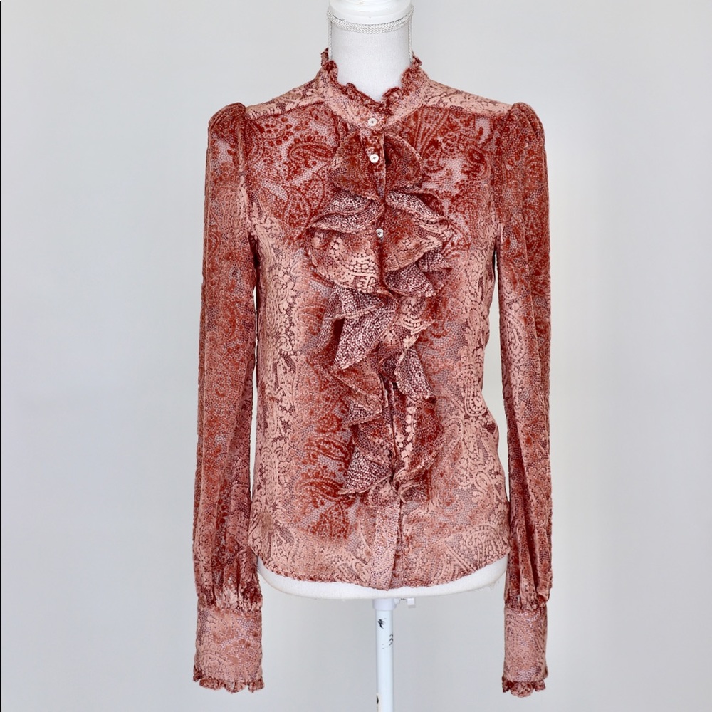 Ruffled long sleeve blouse.